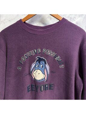 Vintage Disney Eeyore Smiling Fleece Sweatshirt Womens Medium Purple Winnie Pooh